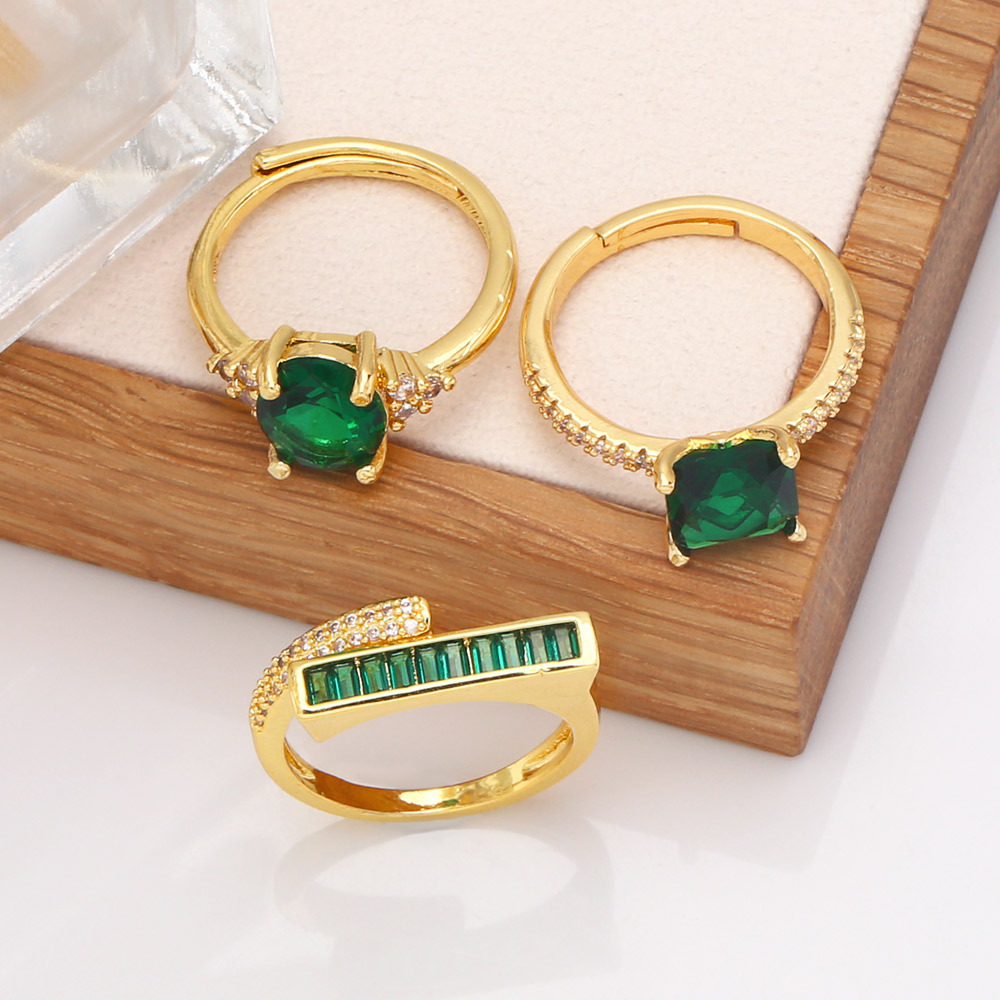 Fashion Square Copper Rings Plating Inlay Zircon Copper Rings