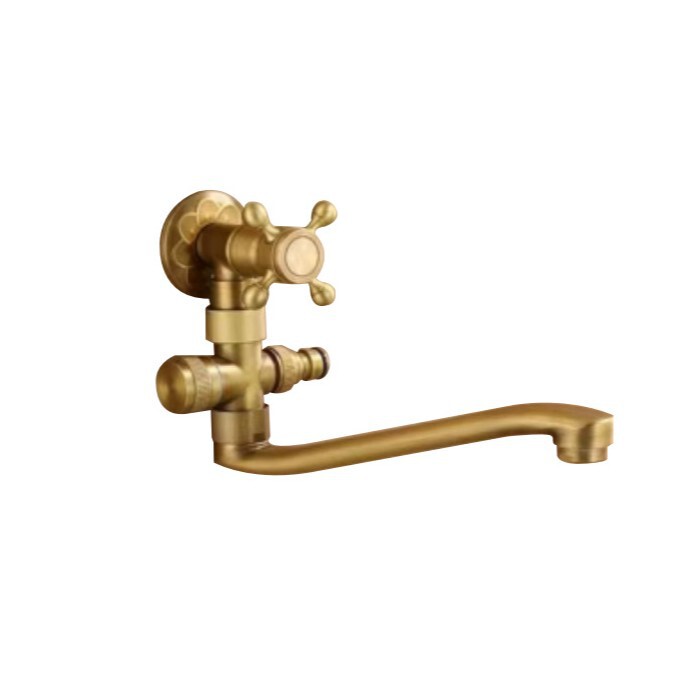Outdoor Extended Antique Copper Faucet Single Cold Wall-Mounted Mop Sink Faucet European Style Rotatable Laundry Sink Faucet