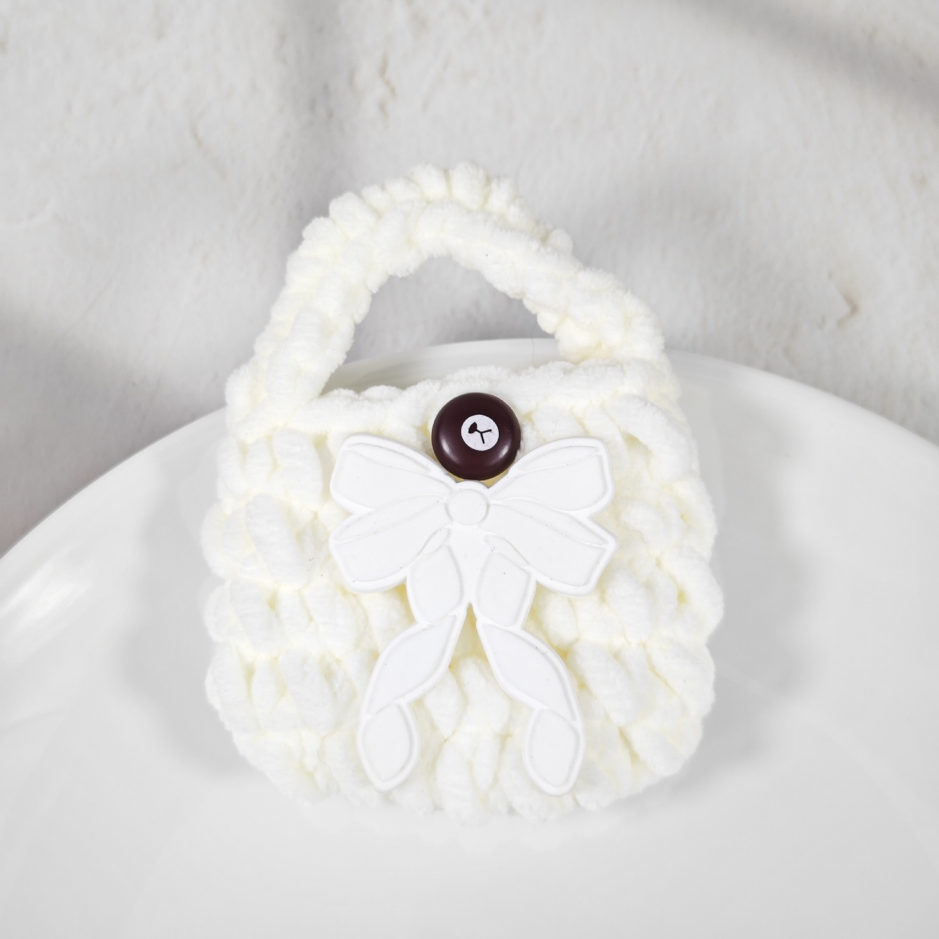 Nuevo lindo oso regalo tipo arco bolsas de auriculares de punto bolsas de cambio de color sólido bolsas de cambio de peluche