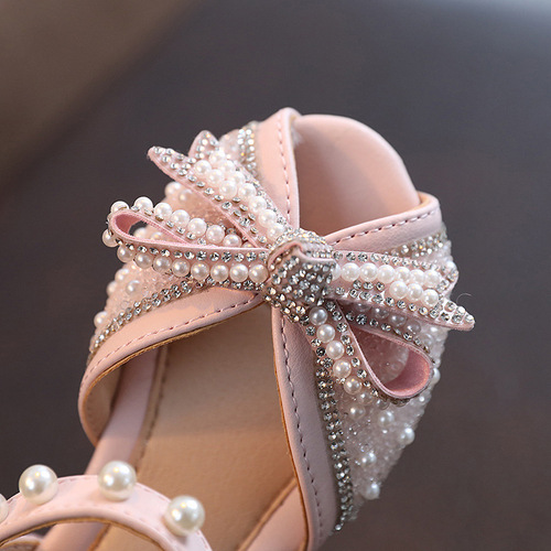 Summer girls' princess shoes, girls' rhinestone fish mouth sandals, little girls, medium and large children's dance shoes, crystal performance shoes