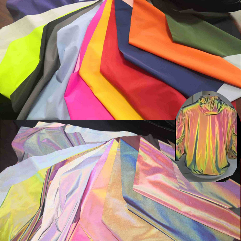 彩色柔软七彩反光布耐水洗服装羽绒服反光面料橙色超柔反光化纤布