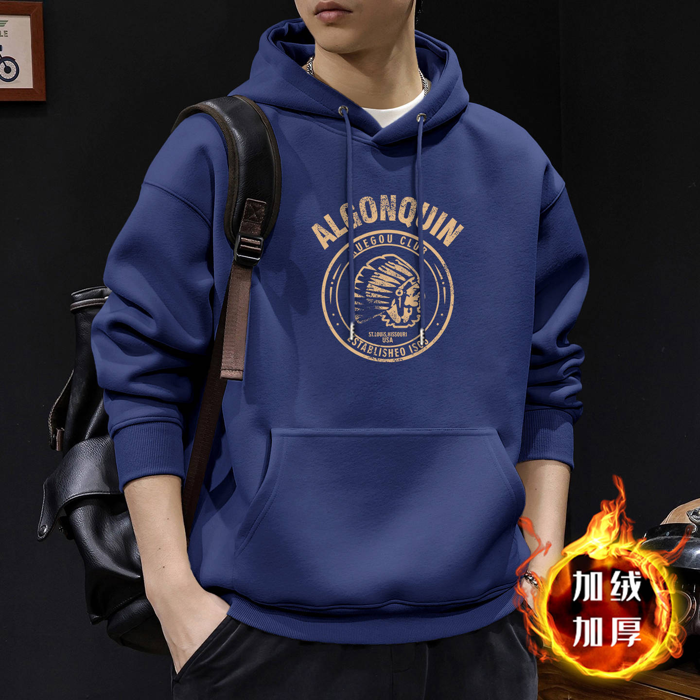 Chaqueta encapuchada masculina primavera y otoño marca de moda americana chaqueta de peso retrogrado chaqueta de pareja casual suelta camisa con sombrero de manga larga
