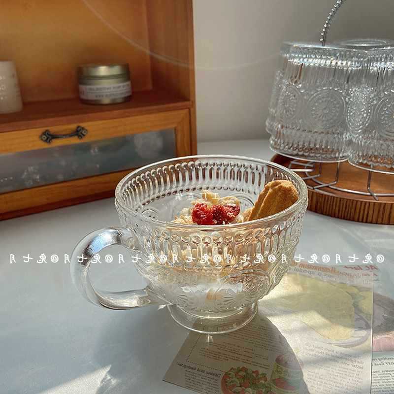 兔七月|风浮雕玻璃杯牛奶麦片早餐酸奶杯子法式水杯复古马