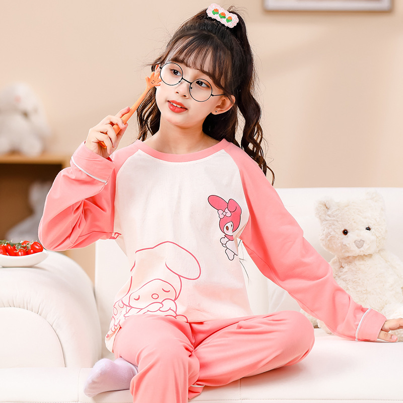 Pijamas infantiles para niños niñas primavera y otoño algodón de punto lindo dibujo animado manga larga set padres e hijos ropa doméstica para niños