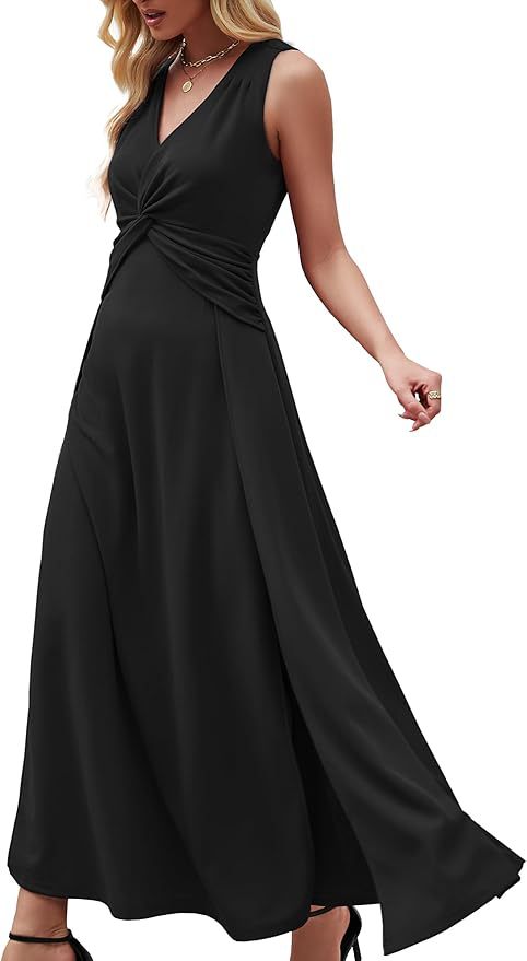 Vestido de invitado de boda para mujer transfronteriza europea y americana vestido formal con cuello en V vestido de noche sin mangas para mujer