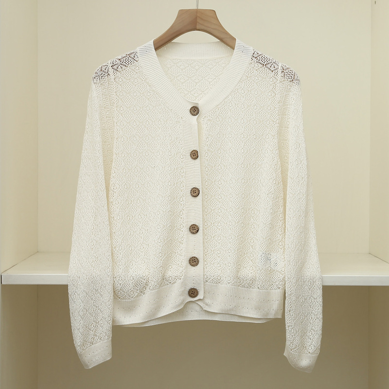 Elegant Commuter Short Knitted Silk Slim-fit Cardigan Silk Inner Hook-up Hollow Outer Cardigan Air-conditioning Shirt