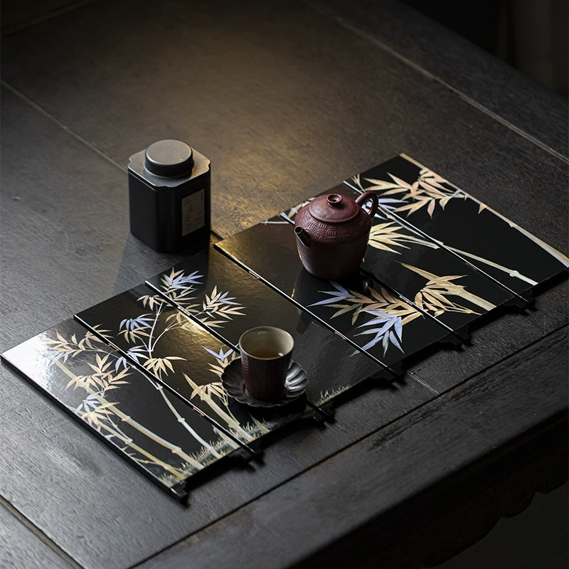 Double-Sided Mini Folding Screen Ornament, Lacquer Tea-Table Décor, Chinese Style Gift Box