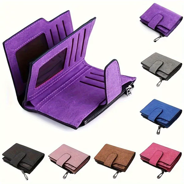 New Women's Short Fashion Wallet Popular Trendyy Fashion Wallet Buckle Multi-Card Slot Frosted 80% off Stacked Wallet
