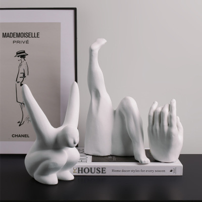 北歐創意人體藝術擺件白色陶瓷桌面書櫃樣板間軟裝飾品工藝品陳設