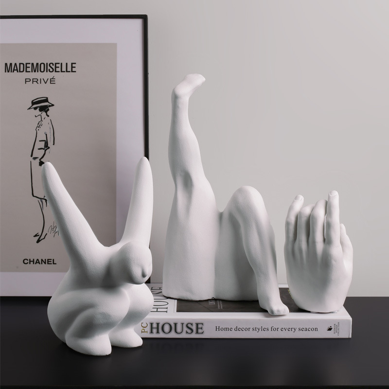 北歐創意人體藝術擺件白色陶瓷桌面書櫃樣板間軟裝飾品工藝品陳設