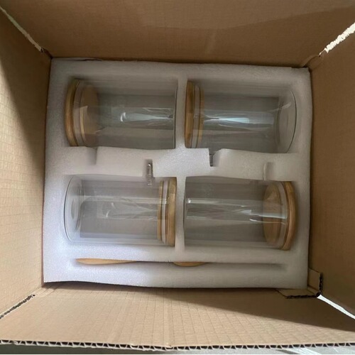 Kitchen household spice storage jar with lid, transparent glass wooden lid, sealed Japanese-style coffee bean storage jar with spoon