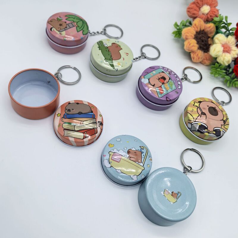Cross-border New Creative Capibala Capybara Tinplate Round Coin Box Keychain Pendant Children's Small Gifts Cross-border New Creative Capibala Capybara Tinplate Round Coin Box Keychain Pendant Children's Small Gifts