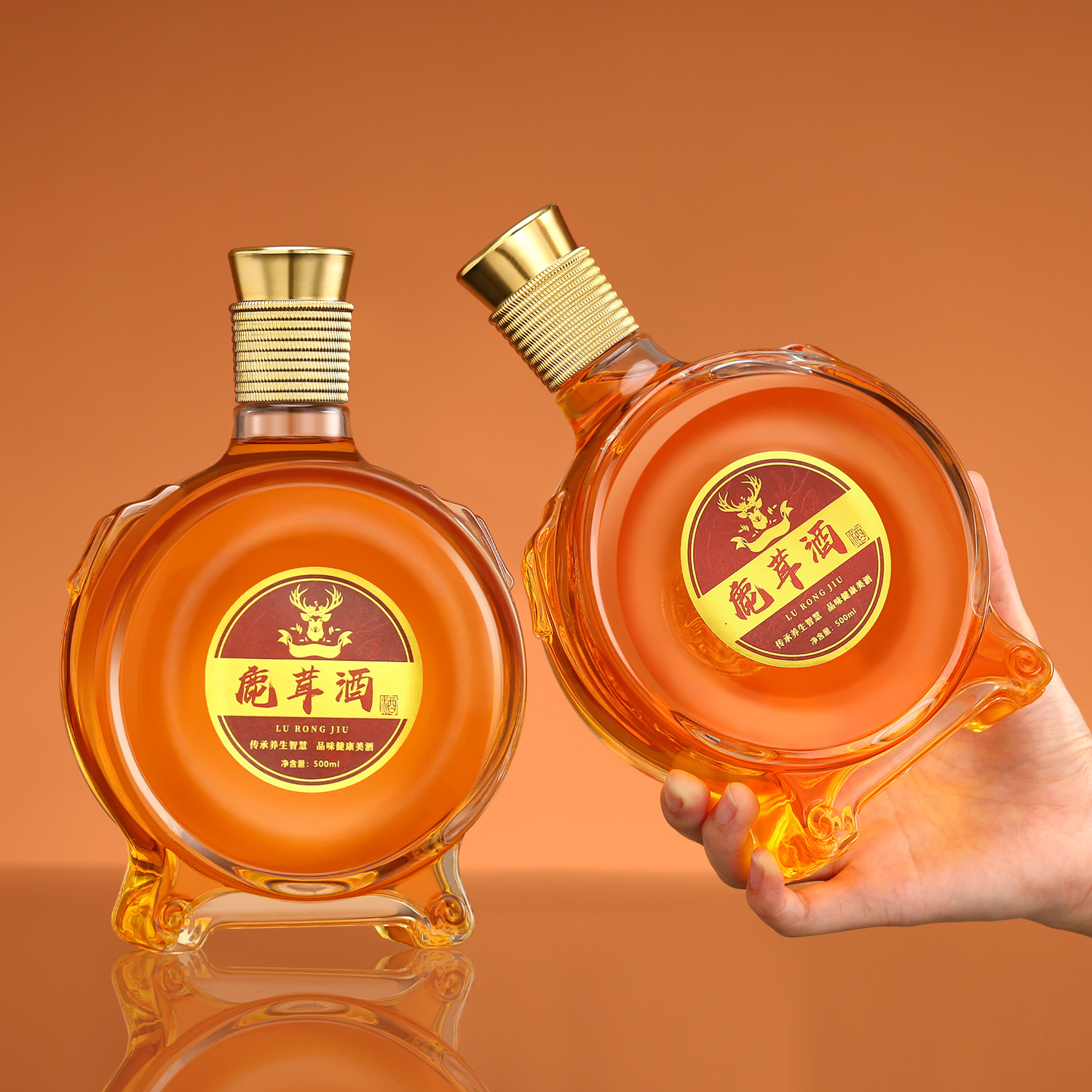 透明500ml玻璃白酒瓶养生酒瓶人参鹿茸血虎骨酒瓶一斤装空瓶包装