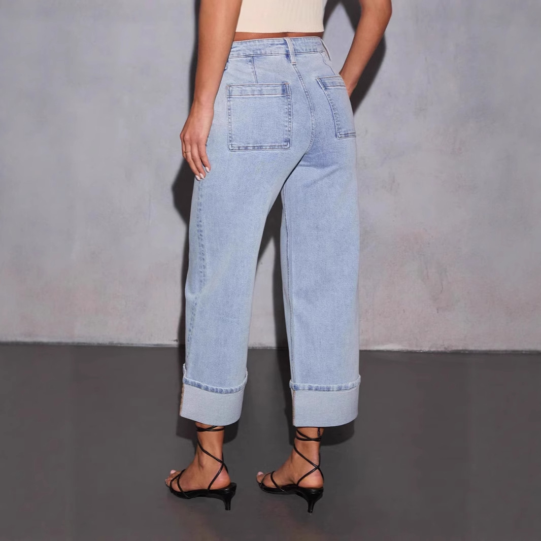 2026 nuevos pantalones elásticos lavados con agua jeans de cintura alta moda casual tendencia general jeans de piernas anchas mujeres