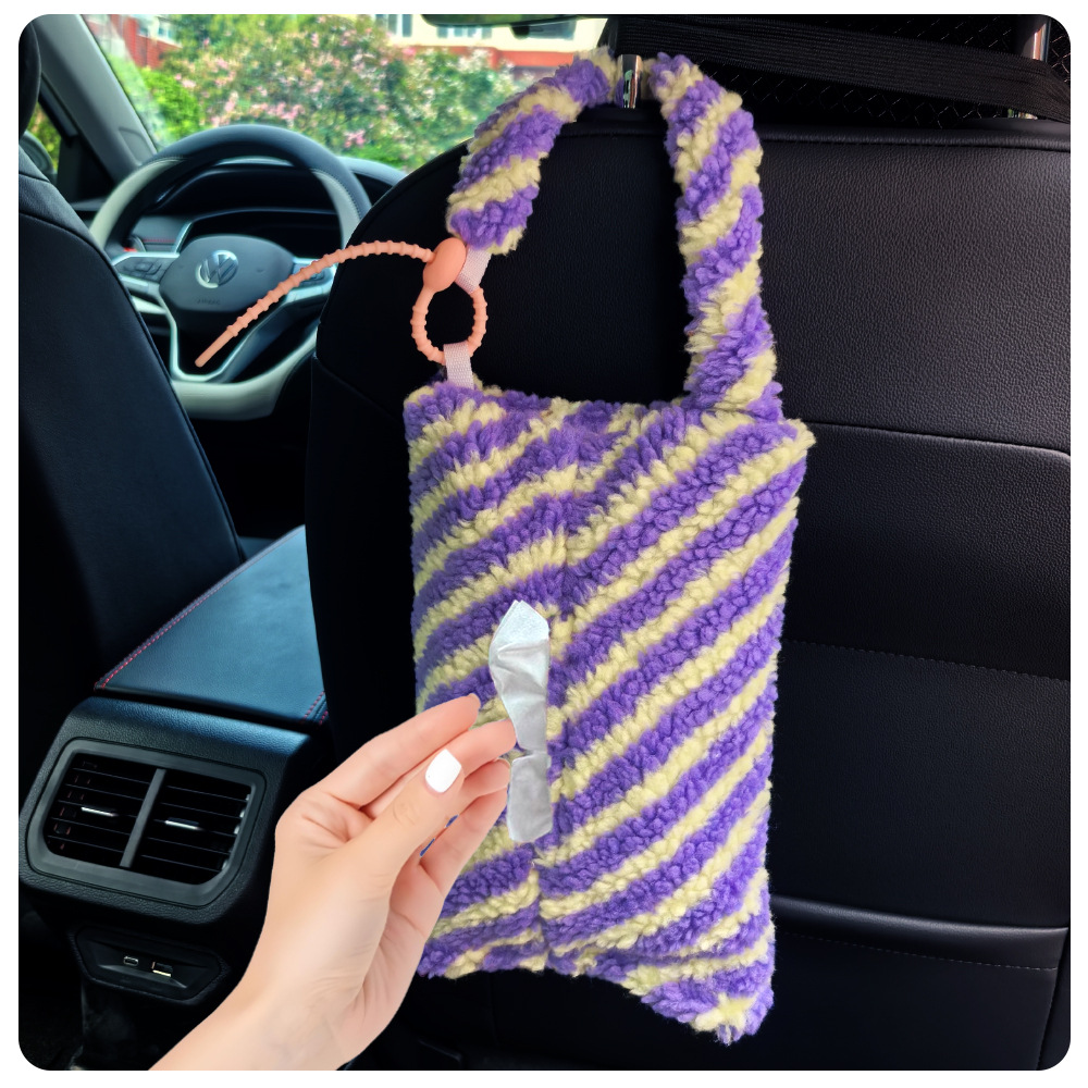 Fabricante directo de caja de toallas para automóviles de rayas de peluche para automóviles colgantes multifuncionales de toallas para fumadores domésticos de automóviles bolsas de toallas de doble propósito