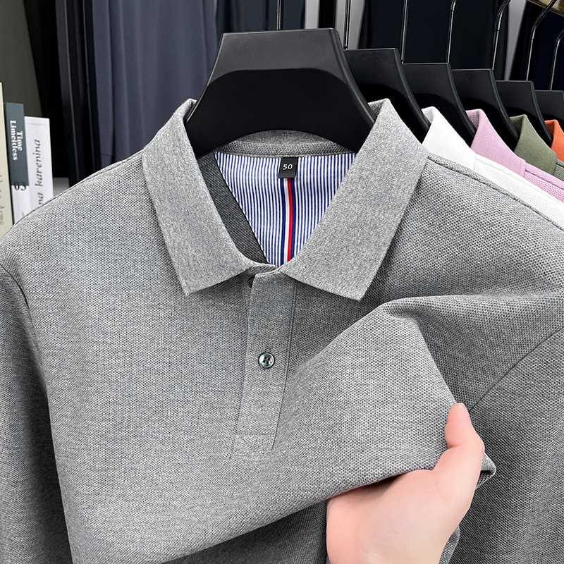 Pure Cotton Long-Sleeved Polo Shirt for Men 2026 Spring New Style Casual Simple Lapel Cotton Breathable Sweat-Absorbent Men's T-Shirt Pure Cotton Long-Sleeved Polo Shirt for Men 2026 Spring New Style Casual Simple Lapel Cotton Breathable Sweat-Absorbent Men's T-Shirt