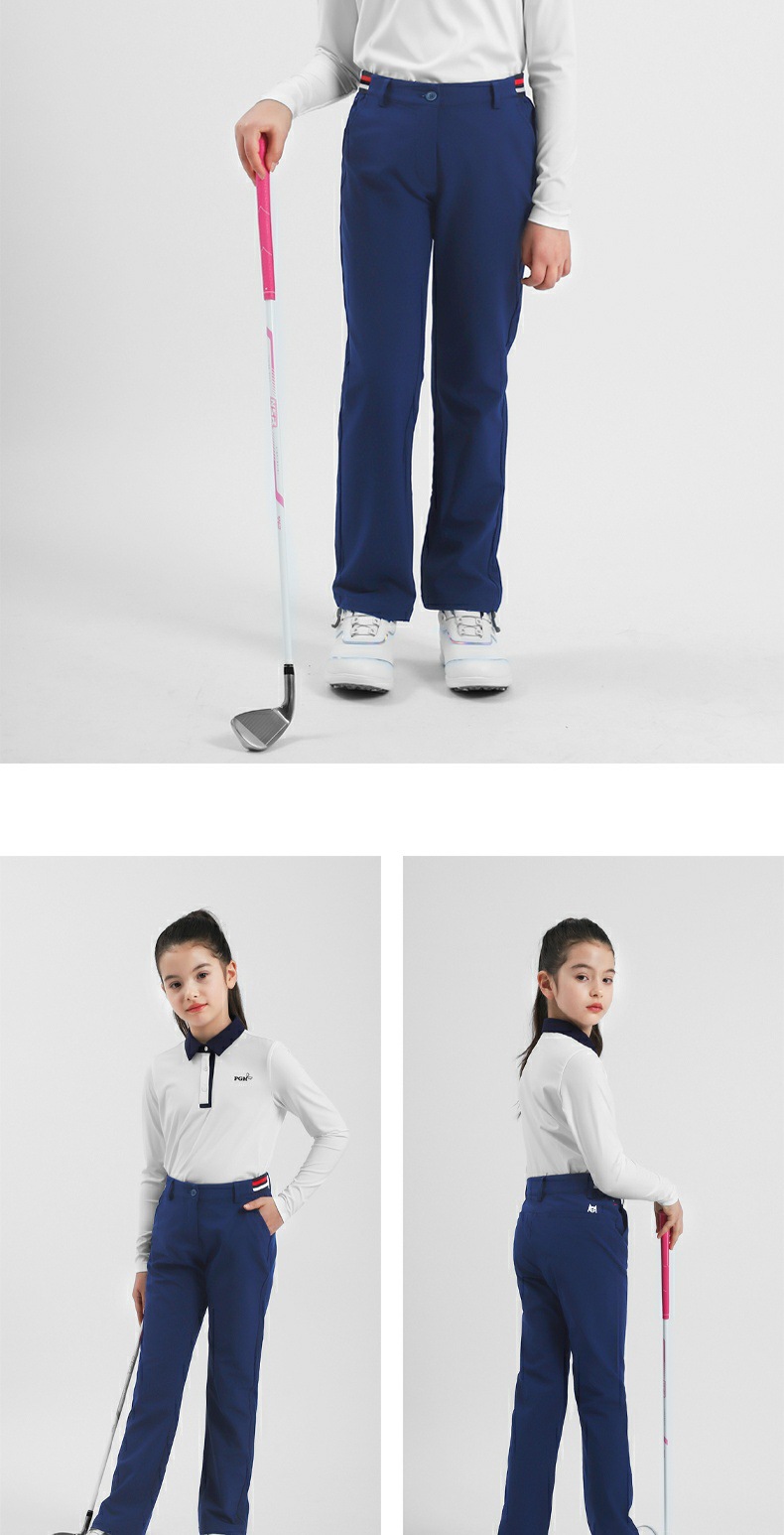 Quần dài golf thể thao bé gái co giãn thắt lưng chống gió — KUZ142-màu trắng, KUZ142-màu xanh hải quân, KUZ142-màu đỏ chi tiết 8