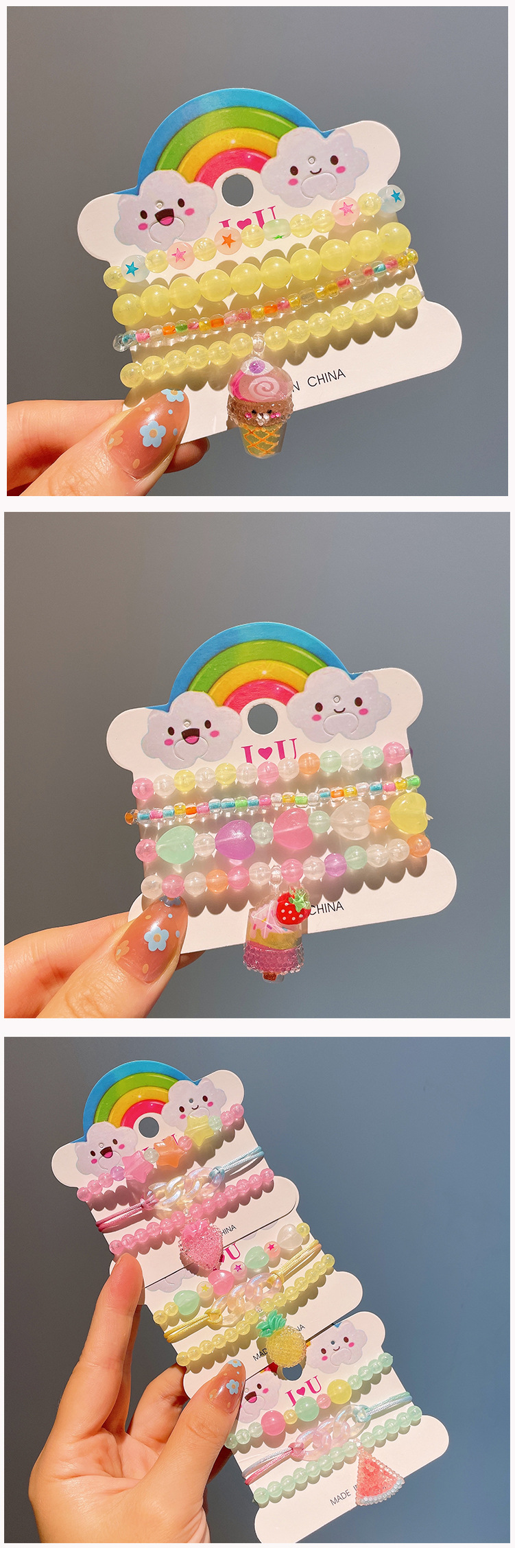 Girl'S Gender Beaded, Handmade Design Cartoon Style Cute Bear Heart Shape Pineapple Plastic Wholesale Bracelets
