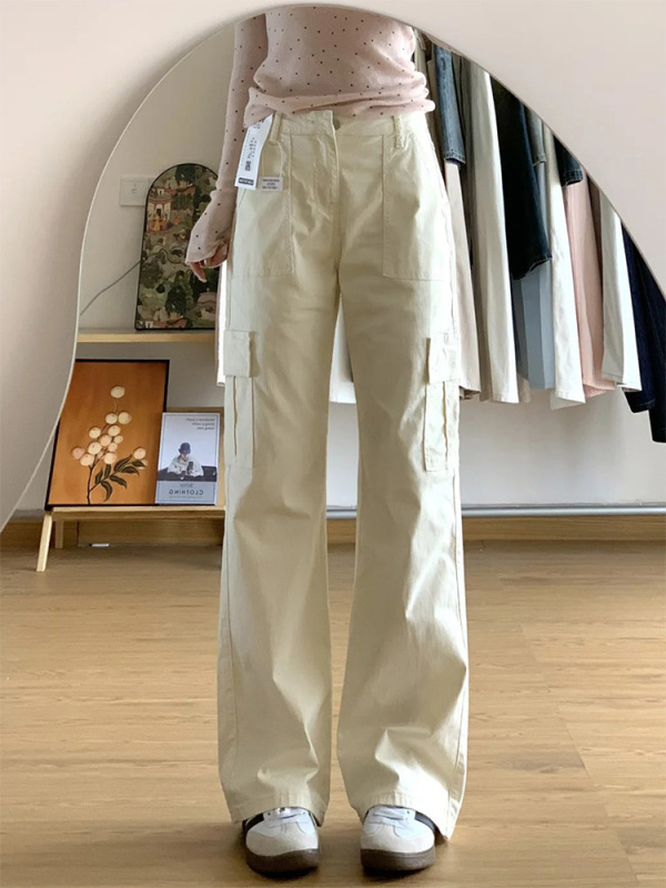 米杏色工装裤女夏季2025年新款小个子宽松显瘦窄版直筒垂感休闲裤|undefined