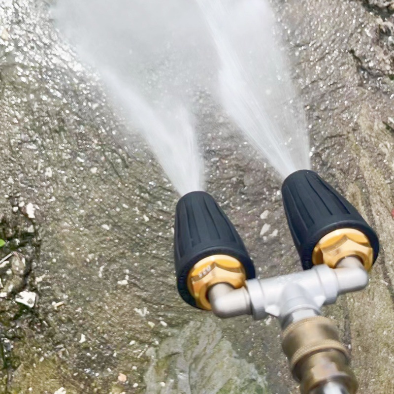 New product cross-mirror high-pressure car washer water gun double nozzle 360 rotating nozzle ceramic core stainless steel tee box