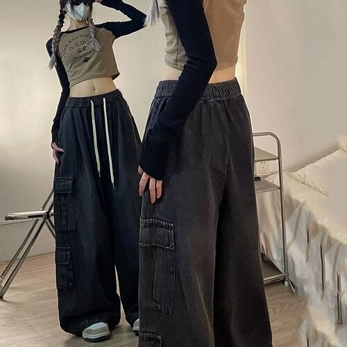2025 New Model National Trend Street Hip-Hop Workwear Jeans for Men and Women, American High Street Style Trend Loose Casual Wide Leg Pants