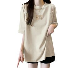 镂空短袖恤女夏季新款韩版中长款设计感打底衫大码显瘦刺绣上衣