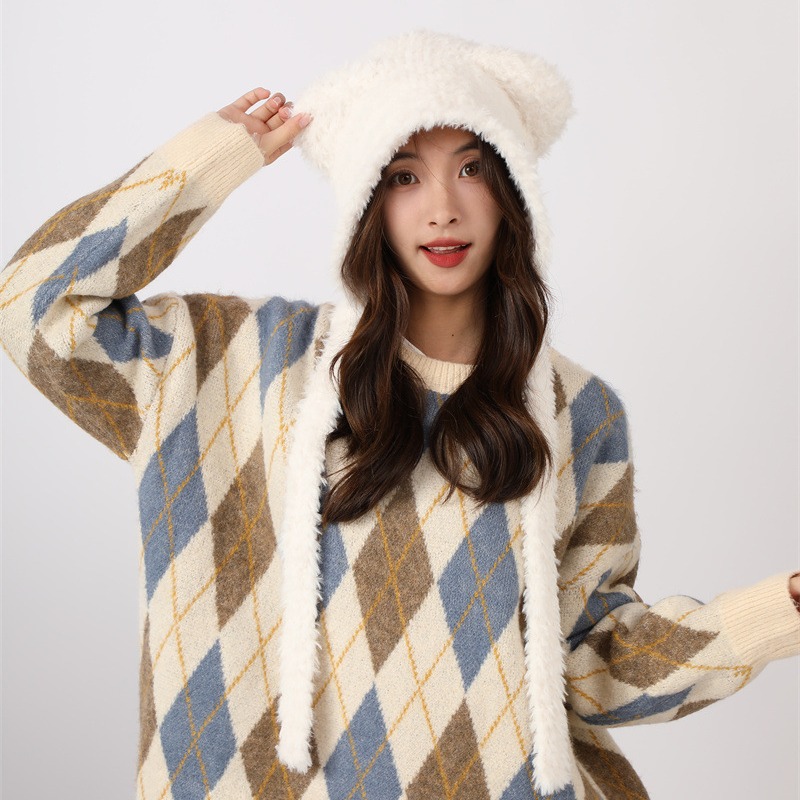 Φθινόπωρο και Χειμώνας Χαριτωμένη Μικρή Αρκούδα Λούτρινη Προστασία Αυτιών για Παιδική Κορεατική Έκδοση Ευέλικτη Ζεστασιά Διπλή Μπάλα Μαλλιών_voghion.com