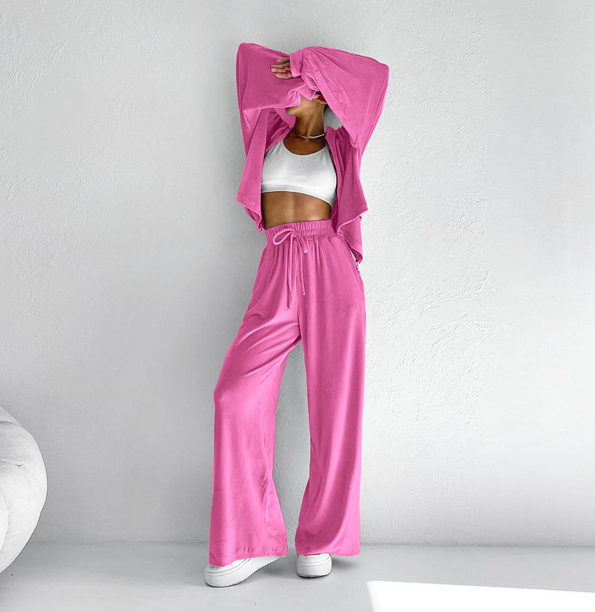 2024 hiver nouveau costume en velours mode européenne et américaine fermeture éclair à manches longues style sport pull à capuche costume décontracté_voghion.com