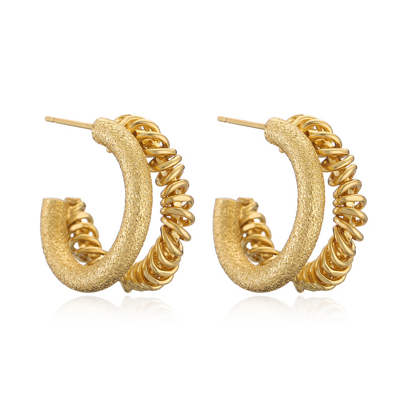 Oro verdadero electroplacado oro en forma de C pendientes de orejas metálicas simples estilo de alta moda pendientes geométricos retro