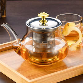 茶壶玻璃高硼硅煮茶壶手工泡茶壶带过滤网内胆可加热耐高温印logo