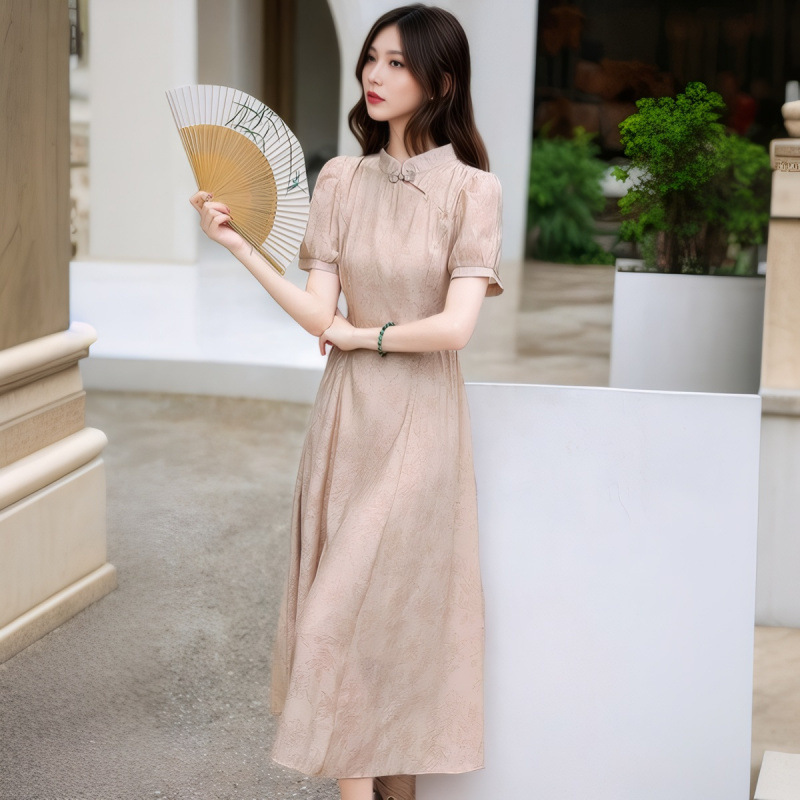National Fashion Chinese Style Improved Cheongsam dress 2025 Summer Retro Elegant High-end Slimming Waist Short-sleeved Dress for Children