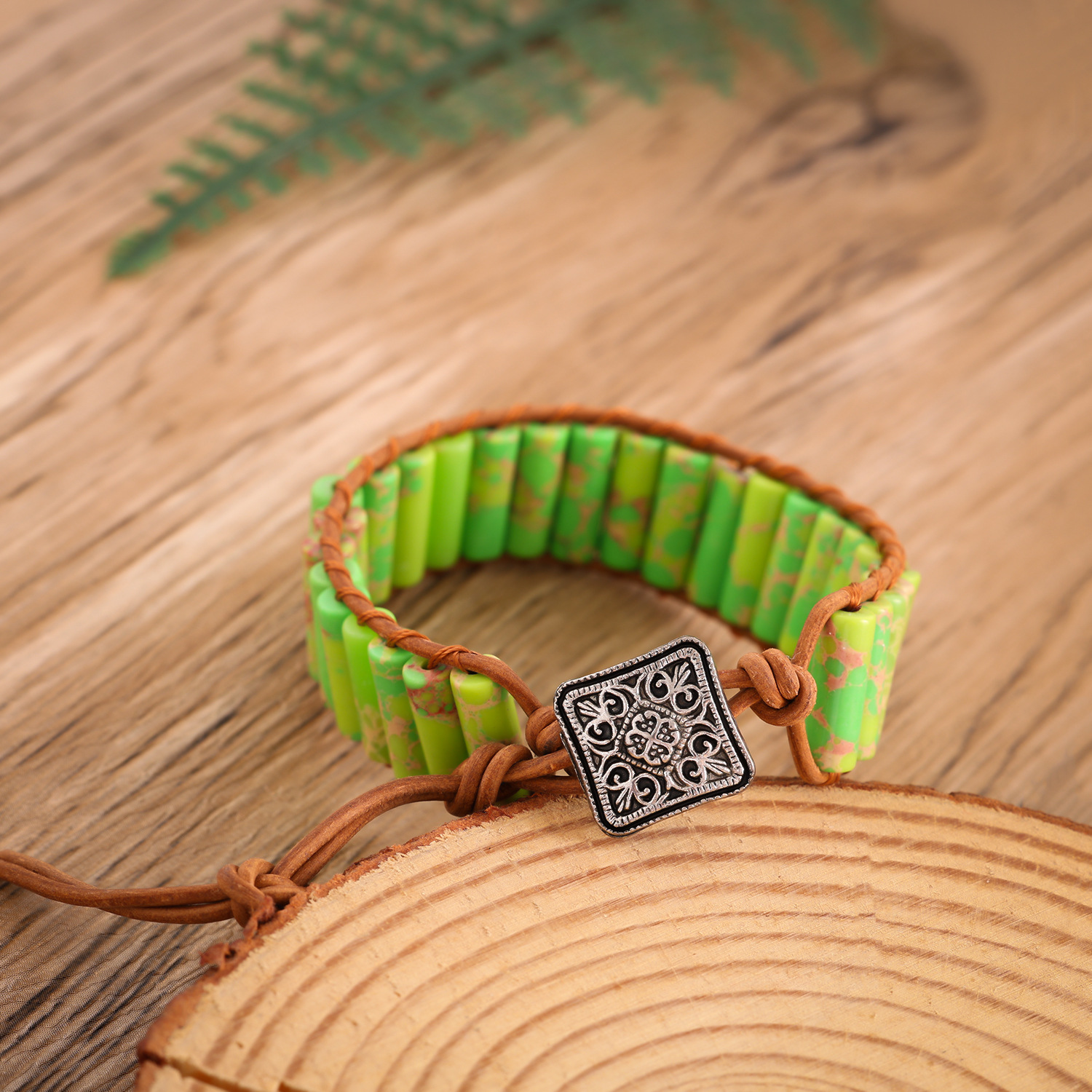 Longrui Amazon joyería transfronteriza imitación piedra natural pulsera de cuerda de cuero tejida a mano joyería de mano creativa bohemia