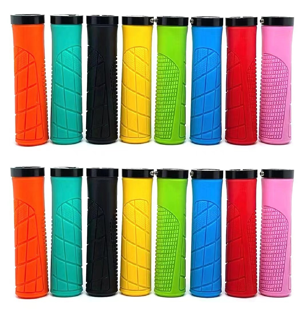 Bicycle Handlebar Cover Colorful Mountain Bike Handlebar Cover Aluminum Alloy Single-Sided Locking Rubber Handlebar Cover Anti-Slip Shock-Absorbing Handlebar Cover
