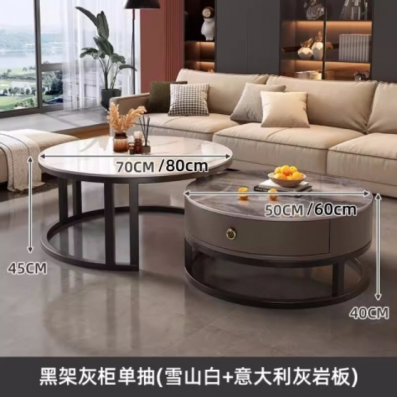 Mesa de centro redonda de pizarra de roca, sala de estar, hogar 2024, nuevo apartamento pequeño, minimalista, ligero, lujo, sensación de alta gama