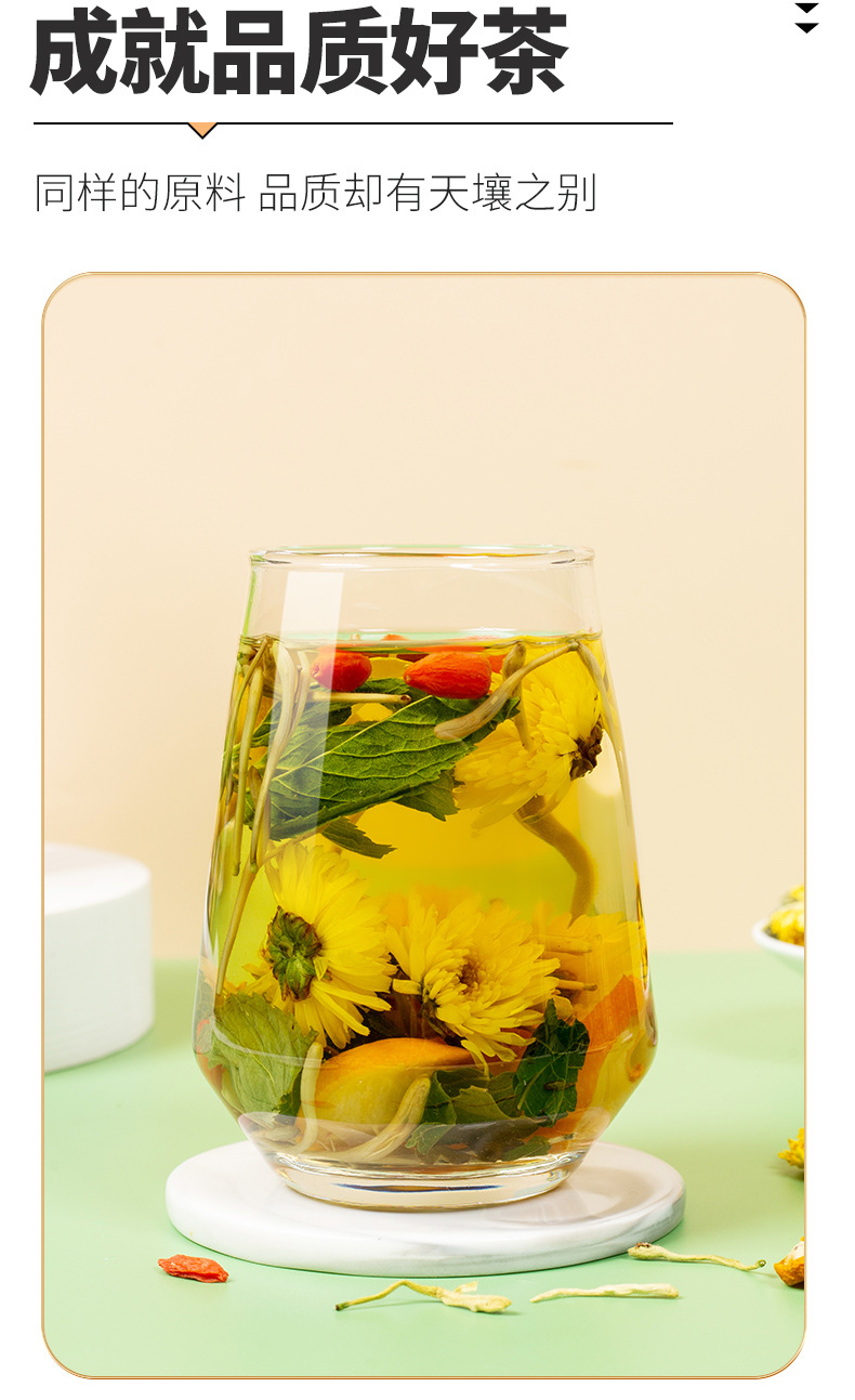 Honeysuckle Chrysanthemum Herbal Tea Blend with Dandelion Goji Berry Mint and Mulberry Leaf 100g Gift Box overview