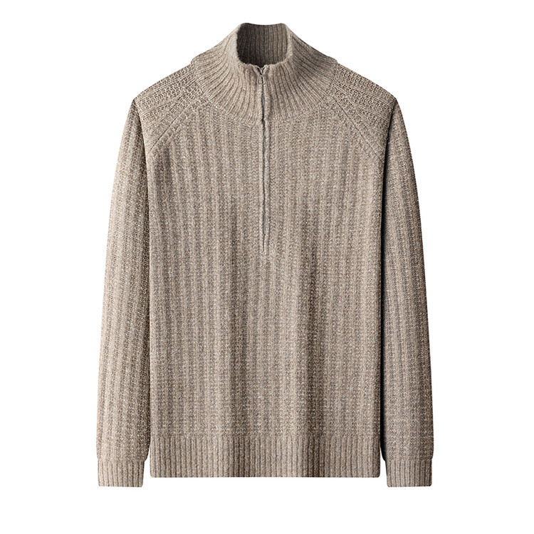 Otoño y invierno medio cremallera suéter de cuello alto hombre grueso calentamiento suelto inserción de mangas de hombro fondo camisa de punto nuevo suéter de hombre