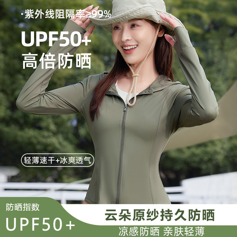 Slim-fit sun protection clothing same style 2024 Summer new stitching Ice Silk sports hooded cardigan top thin coat