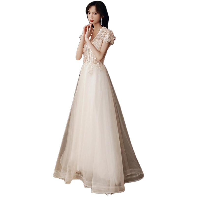 Vestido de noche largo y sexy para mujer, estilo bosque de ensueño, color champán, ideal para banquetes y eventos, novedad 2025.