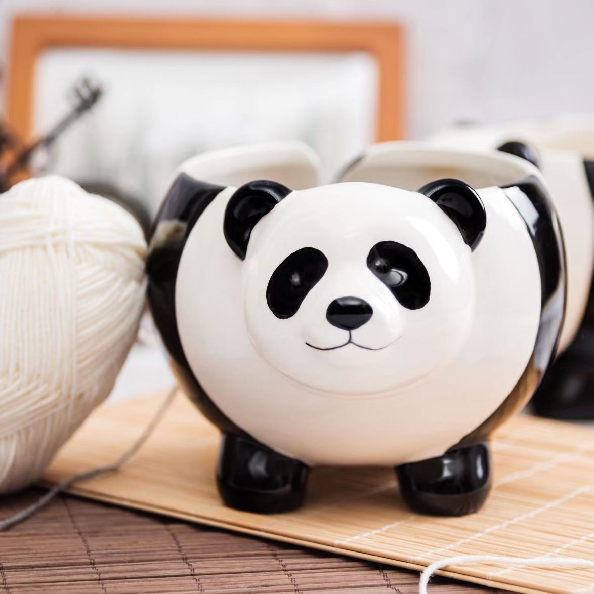 Cuenco de almacenamiento textil de lana de mesa de sala de estar con forma de panda linda transfronteriza estadounidense