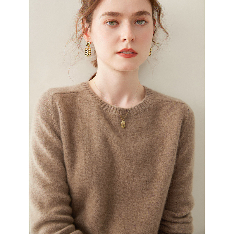 Ordos City Round-Neck Double-Ply Thickened 100% Pure Cashmere Sweater for Women, Loose-Fitting Knit Base Sweater for Women Ordos City Round-Neck Double-Ply Thickened 100% Pure Cashmere Sweater for Women, Loose-Fitting Knit Base Sweater for Women