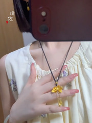 金店同款沙金蓮花兩世歡吊墜項鍊古法荷花吊墜毛衣鏈小眾編織繩