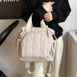 时尚双肩妈咪包秋冬高级感小众刺绣棉服包女大容量童车挂包母婴包