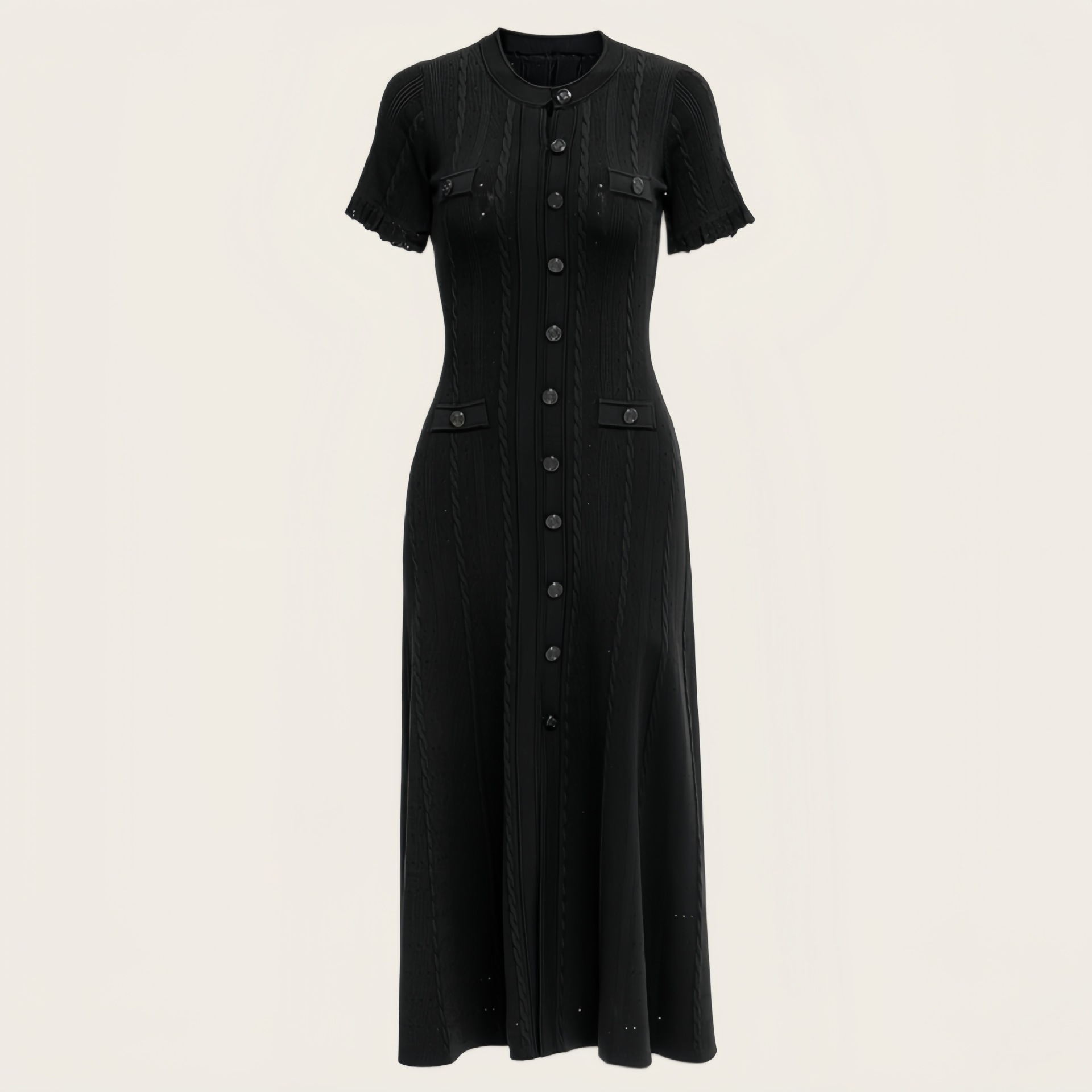 Elegant Women's Knitted Short Sleeve Dress Lace-Up Detail High Waist A-Line Dress Available in White Burgundy Black Orange_ecoleips.com