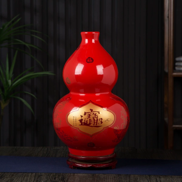 34cm high large red treasure character (comes with wooden rotating base)