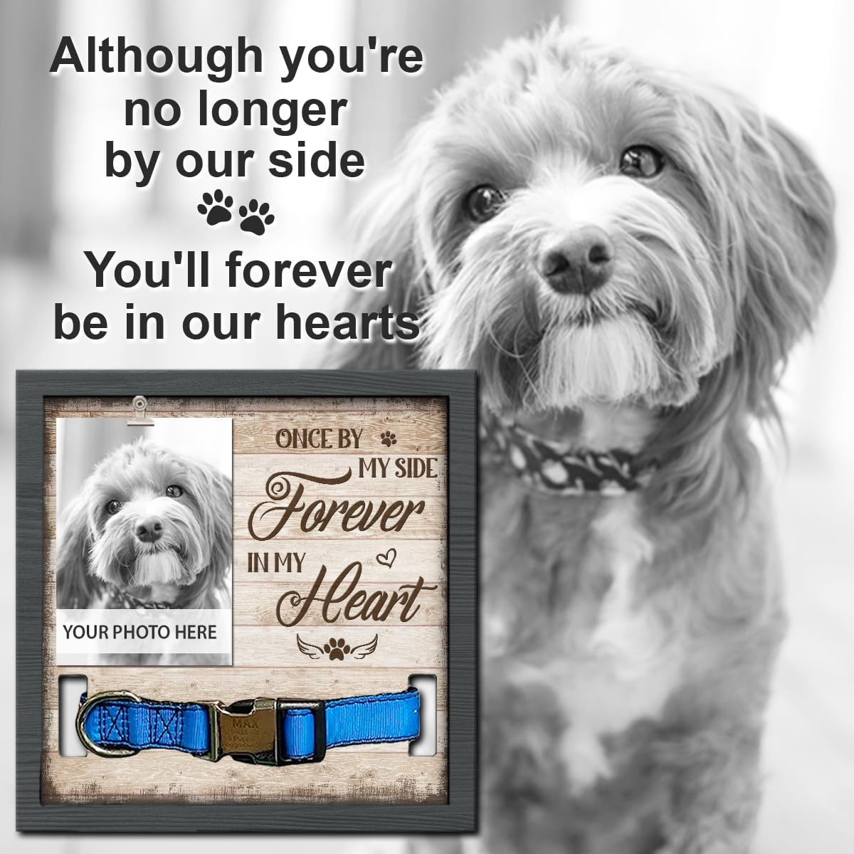 Marco DE FOTOS conmemorativo para mascotas de madera puede contener collar Mesa tridimensional marco de fotos para mascotas regalo perdido para mascotas de madera