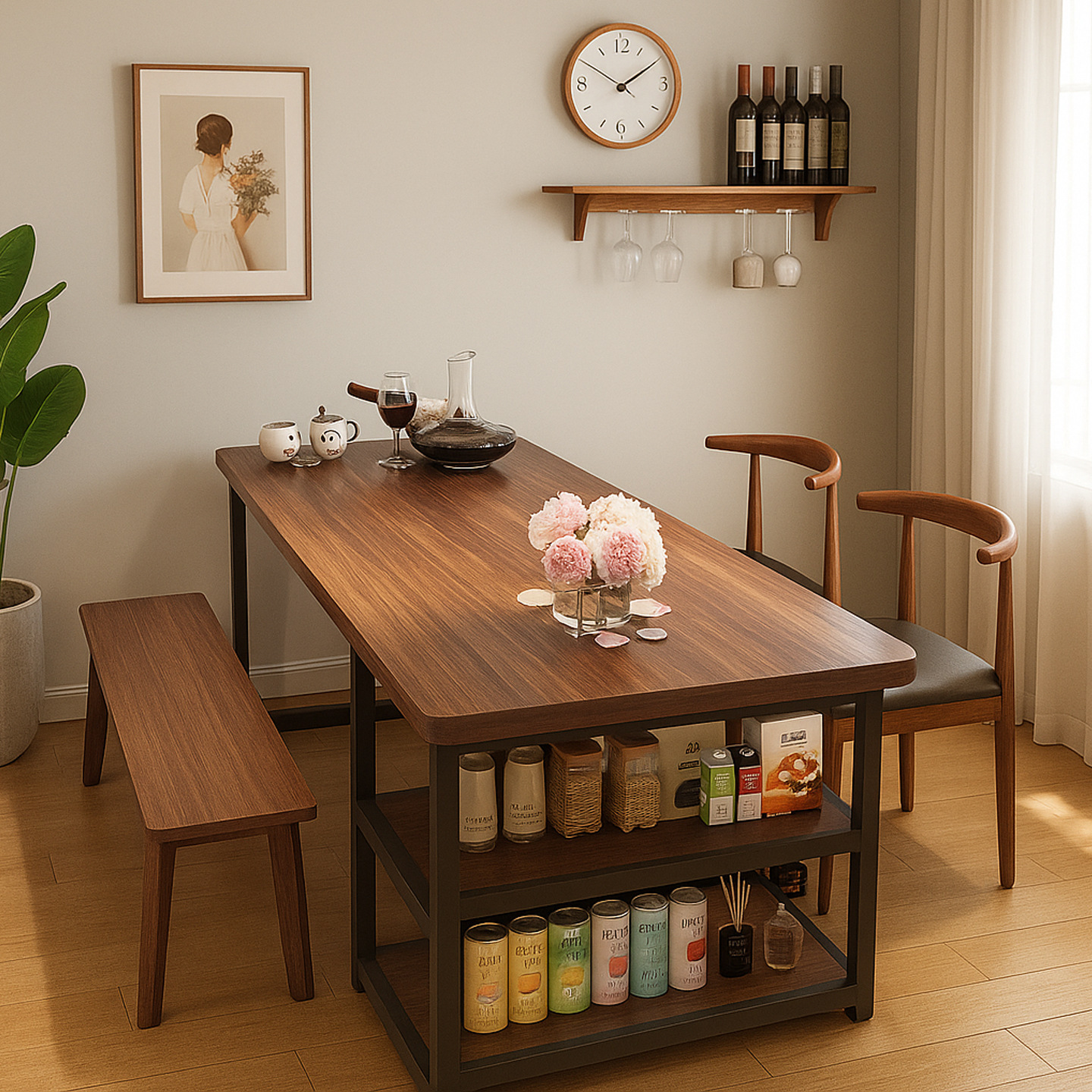 Dining Table and Chair Combination New Large Table Home Modern Simple Living Room Storage Fast Food Restaurant Rectangular Dining Table