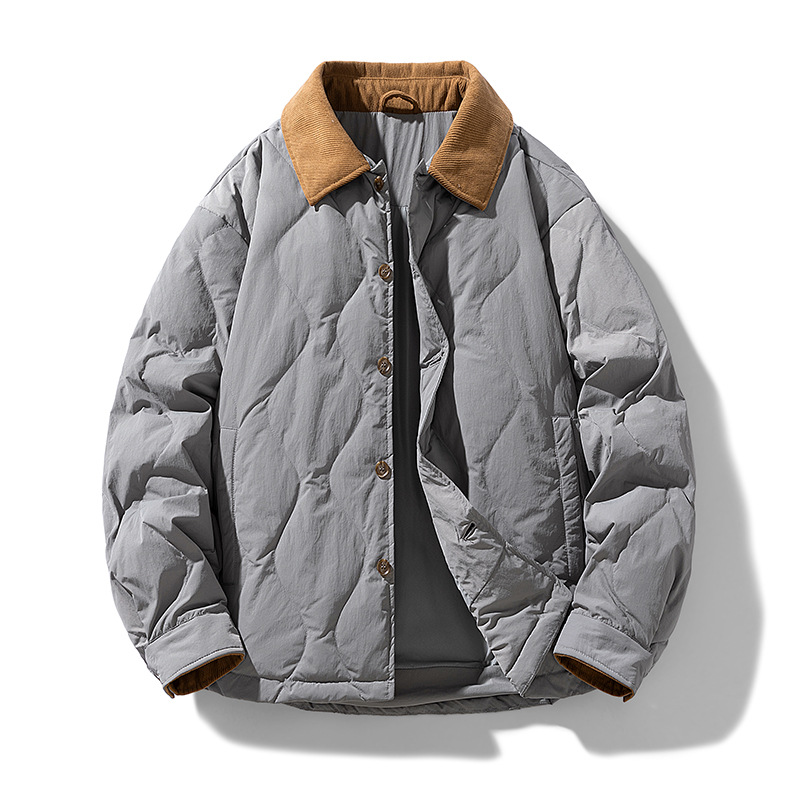 Invierno retro contraste chaqueta de collar hombre invierno 2025 nuevo abrigo corto de hombre suave y ligero