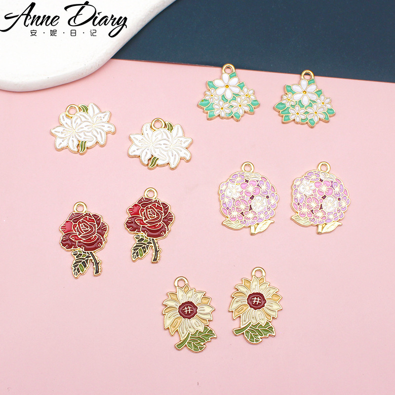 Artistic beautiful flower DIY alloy accessories rose sunflower earrings necklace pendant keychain drop oil pendant