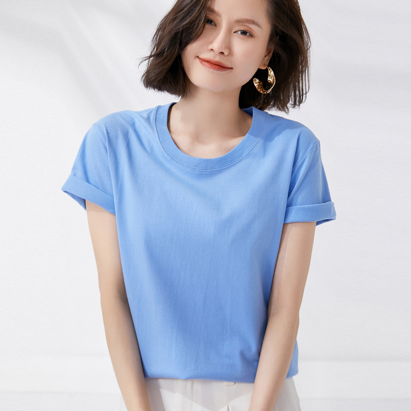 Summer cotton solid color sports T-shirt with a round collar for men…
