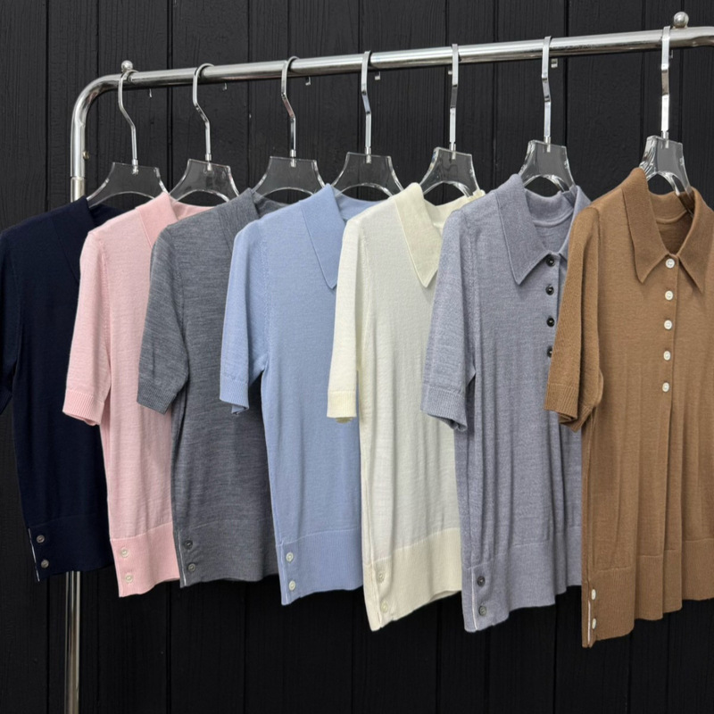 26 New Summer Style Tb Classic Four-Bar Wool Polo Collar Short-Sleeved Knitwear for Women, Slim Fit and Versatile Thin Top 26 New Summer Style Tb Classic Four-Bar Wool Polo Collar Short-Sleeved Knitwear for Women, Slim Fit and Versatile Thin Top
